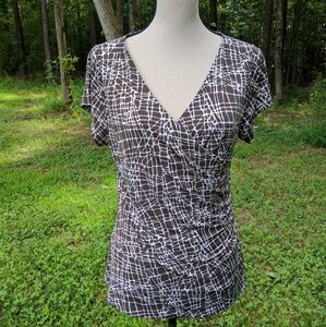 Chaus Large Short Sleeve V Neck Brown Top